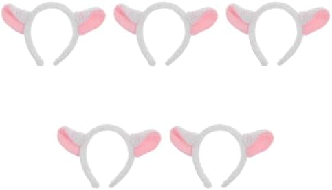 LOGOFUN 5PCS Adorable Sheep Ears Headband Plush Animal Hairband for Halloween Cosplay Parties and Photo Props Costume Accessories - White Pink
