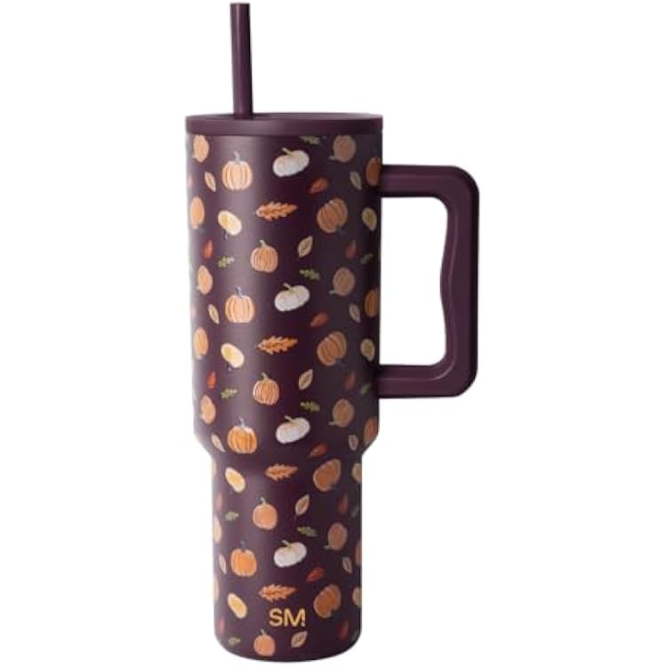 Simple Modern Halloween 40 oz Trek Tumbler with Handle and Straw Lid | Cup Holder Friendly Insulated Stainless Steel Travel Mug | Pumpkin & Leaves