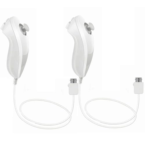 Tevodo Wii Nunchuck Controller, 2 Packs Nunchuck Joystick Compatible with Wii Wii U consoleWhite and White