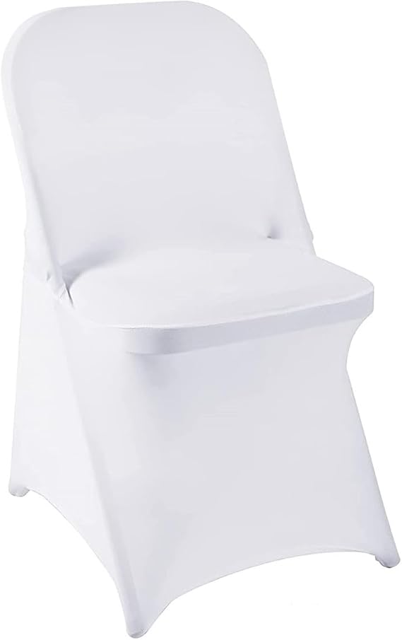Spandex White Folding Chair Covers 10PCS,for Wedding Party Dining Banquet Event (White,10PCS)