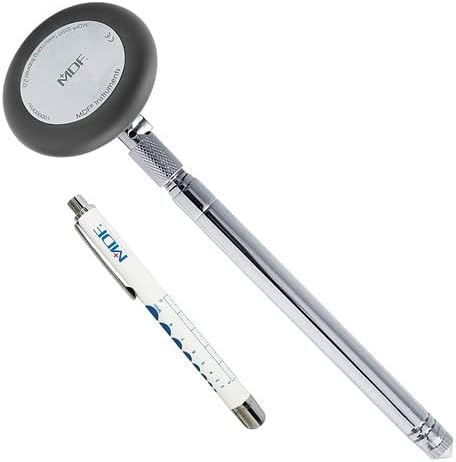 MDF Instruments Babinski Telescoping 2.0 Neurological Reflex Hammer with Built-in Brush for cutaneous and Superficial responses with MDF LUMiNiX Illuminator Medical Professional Diagnostic Penlight
