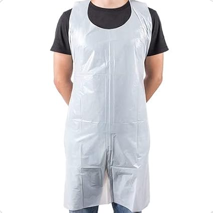 100 Pack Box Large White Plastic Disposable Aprons Throw Away Waterproof Aprons Commercial or Household Use Hair Salon Spa Arts & Crafts Cooking Painting Work Apron Individually Wrapped