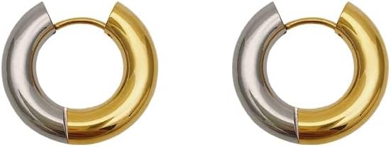Gold Silver Two Tone Small Huggie Hoop Earrings Minimalist Lightweight Chic