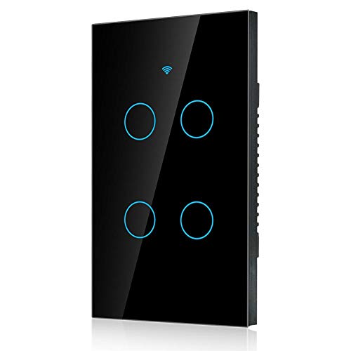 Smart Light Switch Modern Day Light Switch, 4-Way LED Back-Lit Control Lighting from Anywhere - Easy in-Wall Installation - Compatible with , Home USBlack