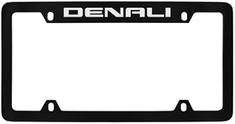 GMC Denali Black Coated Metal Top Engraved License Plate Frame Holder