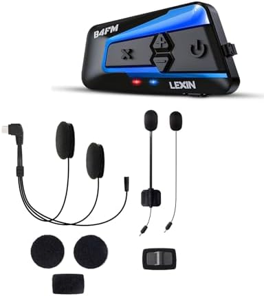 LEXIN B4FM Motorcycle Helmet Bluetooth Single Pack, Bundle with Type-C 40mm Helmet Speakers & Dual Microphones