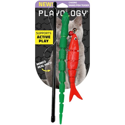 Playology Cat Toys | Interactive Toy Teaser Fish & Snake Cat Toys for Indoor Cats | Toy Made from Non Toxic Materials