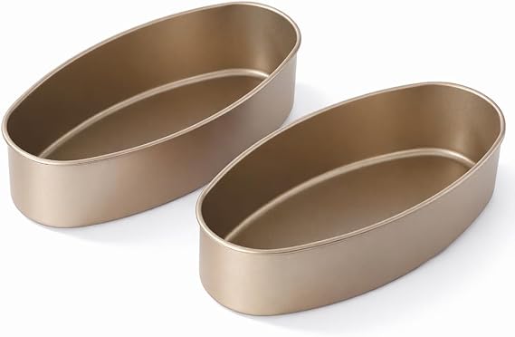 Llanera Leche Flan Molder, 2 Pack 8-Inch Oval Carbon Steel Pans | Filipino-Style, Nonstick Surface, For Leche Flan, Cheesecake, Meatloaf And Bread, Oven And Pressure Cooker Use