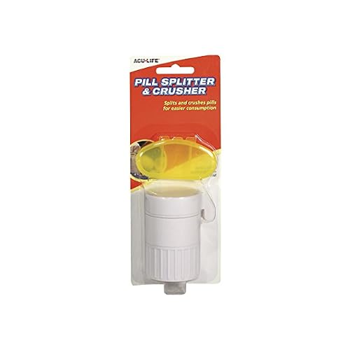 Acu-Life Pill Splitter and Crusher, Daily Usage, Safely Crushes Pills, Vitamins, Tablets, Accurate and Easy Consumption, Includes Storage Container, Travel Sized, White and Yellow, BPA Free
