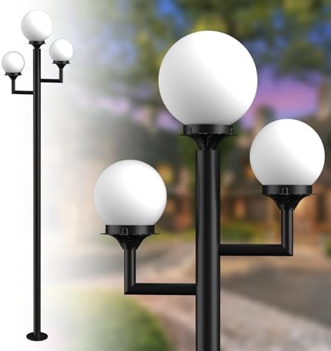 79 Outdoor Post Lights Waterproof, Triple Head Street Light Pole Lamp for Outside,3Pcs 10W LED Bulbs Included, Waterproof Outdoor Post Light Fixtures for GardenYardPatioDriveway