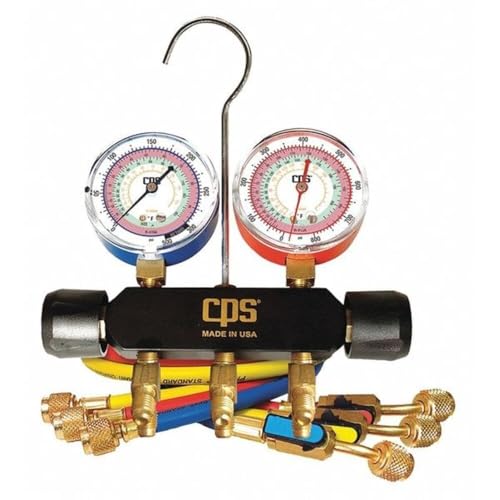CPS MBHP5E 2-Valve Manifold and Gauge Kit | Durable Anodized Aluminum Construction | Accurate 2.5in Gauges with Silicon Dampening | Compatible with R-22, 404A, 410A