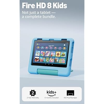 Amazon Fire HD 8 Kids tablet (newest model), ages 3-7. With bright 8" HD screen. Includes ad-free and exclusive content, parental controls and 13-hr battery, 32GB, Blue