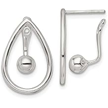 Sterling Silver Polished Teardrop with Drop & Dangle Ball Threader Post Earrin