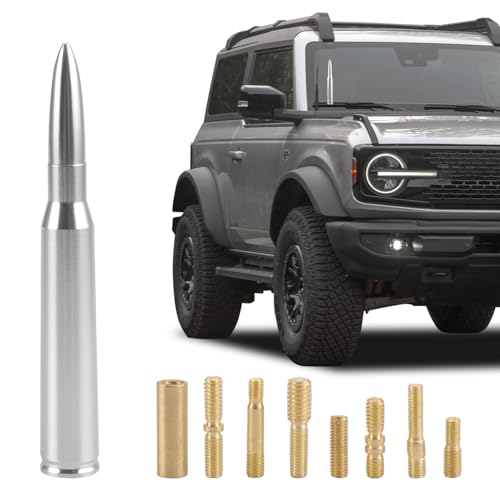 Universal Chrome Bullet Antenna Compatible with Ford F150 F250 F350 GMC Sierra Chevy Silverado Dodge Ram 1500 2500 3500 Truck Antenna, 50 Cal Bullet Antenna,Replacement Short Antenna Accessories