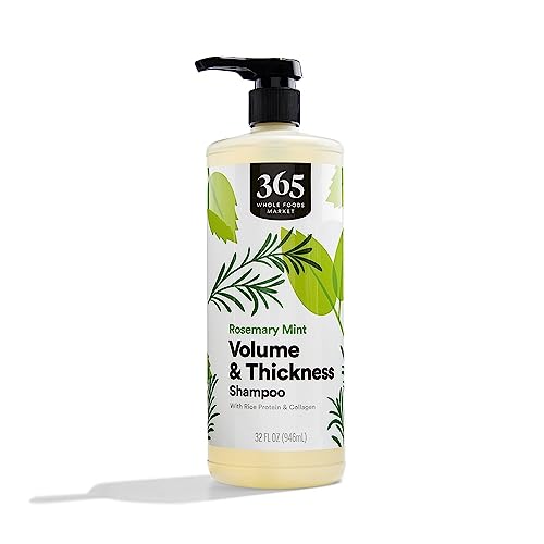365 by Whole Foods Market, Volume & Thickness Shampoo with Rice Protein & Collagen, Rosemary Mint Scent, 32 Fl Oz