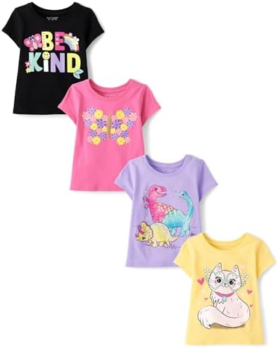 The Childrens Place Baby Girls and Toddler Unicorns,Butterflies,Trends Short Sleeve Graphic T-Shirts,4 Pack