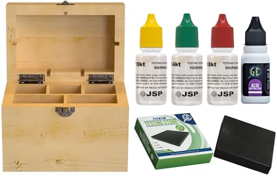 Gemtone Gold Testing Kit 10K 14K 18K Jewelry Test Solutions with Stone & Bamboo Storage Box Detects Real Gold & Precious Metals