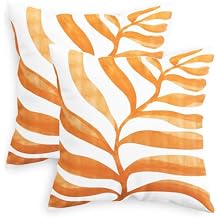 CaliTime Throw Pillow Covers Decorative 18 X 18 Inches Pack of 2 Cozy Fleece Modern Abstract Plant Leaves Cushion Cases for Couch Bed Sofa Farmhouse Decoration Burnt Orange