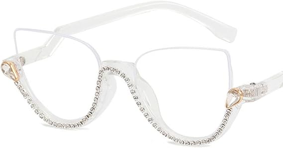 Cat-eye White-Diamond Eyeglasses For Women,Fashion Sexy Rhinestones Cat Eye Anti-blue Glasses
