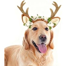 FLAdorepet Pet Cat Dog Elk Antler Deer Horn Headband Headwear Hat,Halloween Christmas Dog Reindeer Deer Costume Outfits for Small Medium Large Dogs Pet Hair Accessories Apparel Gifts
