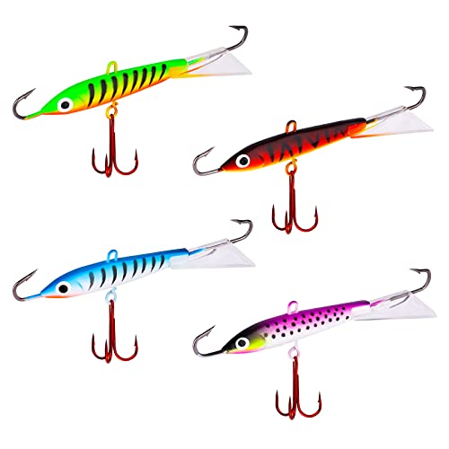 4pcs Fishing Lures Jigs, Ice Fishing Lures with 3 Sharp Hooks Lifelike Winter Fishing Baits Ice Jigging Lures for Crappie Bluegill Bass Walleye