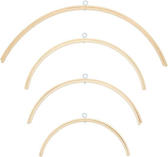 WEBEEDY 4 Sizes Mobile Hanging Frame Semicircular Wooden Mobile Hanger Frame Handmade Wind Chime Stands,Kit,Easy to Assemble Wooden Wind Bell for Home Birthday Party Decor Gift,10.2",11.8",13",14.2"