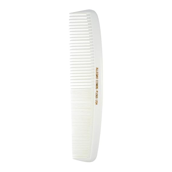 Allegro Combs No. 1000 X-Large Styling Comb Hair Cutting Barber Stylist Combs All Purpose Wide And Fine Tooth Made In The USA (White)