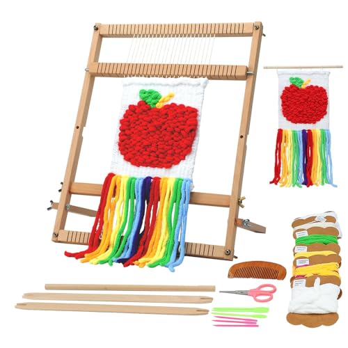 Weaving Loom for Beginners AdultsKids and 1 Set of Weaving Works Complete Yarn Kit with Detailed Friendly Instructions, Parents and Children in The Holiday Experience Weaving Brings Fun_Apple