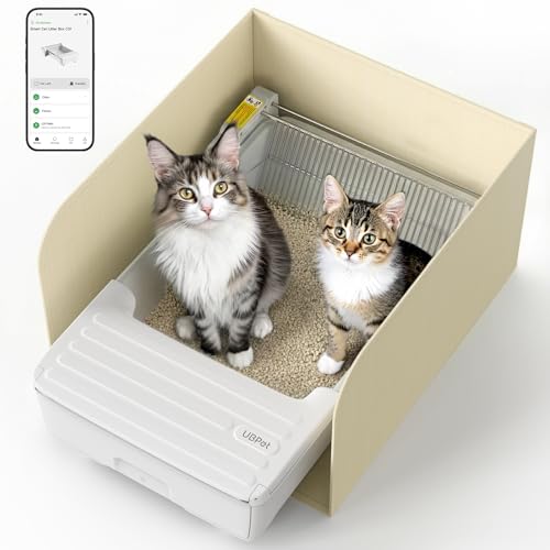 Open Top Automatic Litter Box, Self Cleaning Cat Litter Box with APP Control and Safety Sensor, Dual Rake, Odor Control, Large Capacity for Multiple Cats