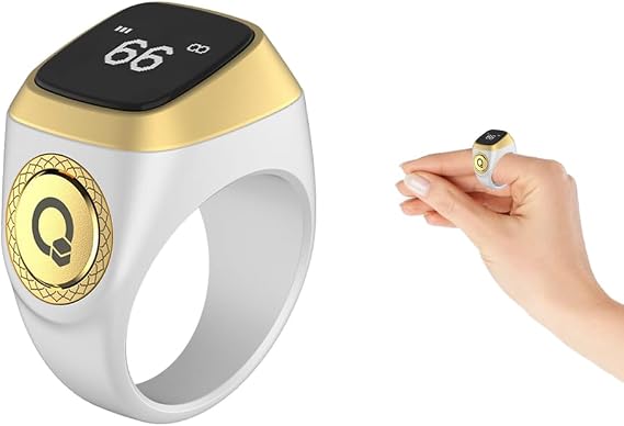 Anlising Smart Ring Counter, Smart Tasbih Zikr Ring, Muslim Islamic Prayer Smart Rings, Tasbih Counter Smart Ring, Tasbeeh Smart Counter, Digital Electronic Smart Tally Counter for Prayer (White,20MM)
