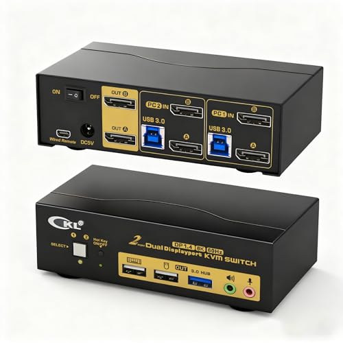 CKL DisplayPort KVM Switch 4K@60Hz for 2 Computers 2 Monitors Supports Hotkey