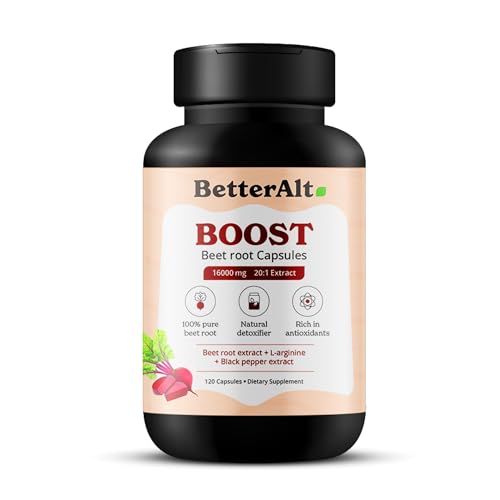 Better Alt 16000mg Beet Root Powder Capsules 120 Capsules| with 800 mg L Arginine, 10 mg Black Pepper| Boost Performance