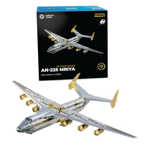 METAL-TIME Handmade Assembled Large Version of ANTONOV Mriya AN-225, Mechanical Model, Cargo Aircraft, Assemble Model Kit, 3D Model DIY Kit, Airplane Working Model, Ukrainian Dream, Double Color.
