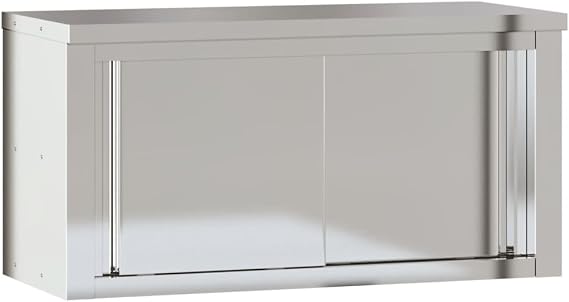 vidaXL Kitchen Wall Cabinet with Sliding Doors, Wall Mounted Storage Cupboard for Bar Restaurant, Hanging Cabinet for Food Storage, Stainless Steel