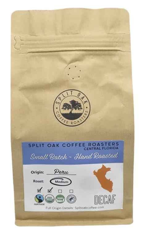 Delicious Organic Decaf Coffee Water Process Chemical-Free Medium Roasted Peru Coffee Whole Beans 12oz. Sweet Espresso Crema, Almond Notes. 99.9% Free Caffeine, Fair Trade, Swiss (Single)