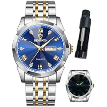 BINBOND Watches for Men Luxury Diamond Business Dress Analog Quartz Stainless Steel Waterproof Luminous Date Two Tone Casual Wrist Watch