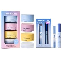 TEREZ & HONOR Eye Patches and Lash Brow Serum Gift Set - Korean Beauty Caffeine, Collagen & Vitamin C Eye Masks 60 Pcs x 3 + Lash & Brow Serum Duo Set for Your Eye Care