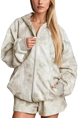 Camo Zip Up Hoodie Women Mens Oversized Fleece Long Sleeve Hooded Sweatshirt Casual 2025 Fall Hunting Hoodie Jacket