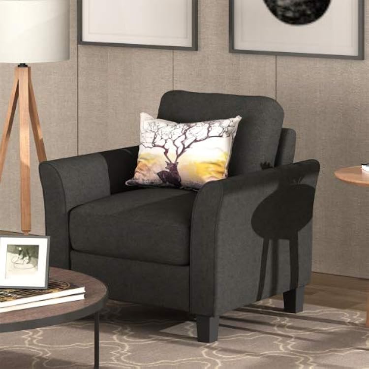 Single Sofa, Armchair Single Sofa with Armrest and Pillow, Fabric Upholstered Armrest Chair for Living Room Bedroom Office, Black