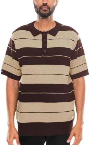 Weiv Men's Charlie Brown Polo Shirt S-5X Short Sleeve Shirt Midweight Acrylic Stretch Button Casual Top