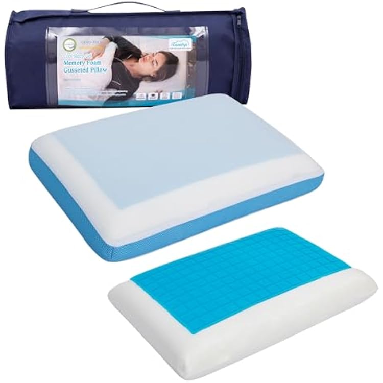 Comfyt Cervical Pillow Cooling Orthopedic Memory Foam Pillows for Back Stomach Side Sleeper - Sleeping Travel Neck Gusseted Bed Pillow Gel Layer Provides Coolness Removable Washable Cover