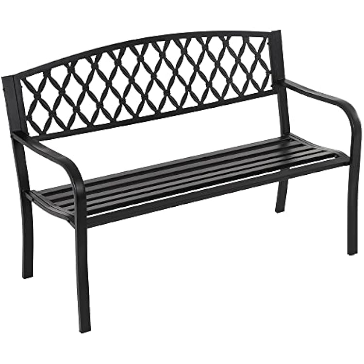 50-Inch Garden Bench,Park Outdoor Bench Metal Bench Clearance Yard Porch Chair with Steel Frame Outdoor Furniture for Backyard Entryway Deck Lawn, Black