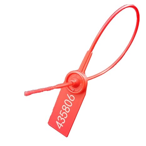 Plastic Security Seals Pull Tight Numbered Tags,Red,11" Length,100pcs