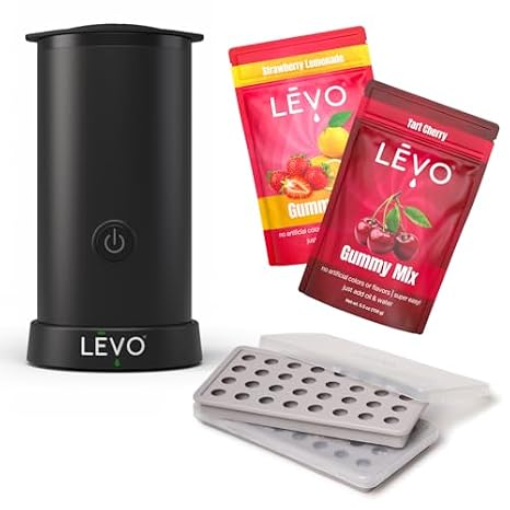 LEVO Gummy Making Bundle with Gummy Mixer Machine, 2 Silicone Molds & 2 Mixes (Cherry & Strawberry Lemonade) - Hands-Free Infused Edible & Gummy Candy Making Kit with set of Two Molds and Mixes