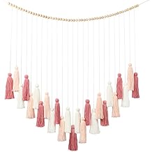 DrCor Blush Pink Boho Macrame Wall Hanging Handmade Rose Gold Tassel Decor for Nursery, Dorm, Baby Shower, Wedding, Cozy Home or Classroom Display