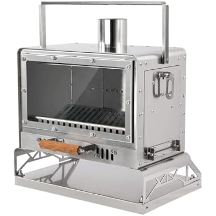 3F UL GEAR Portable Outdoor Wood Burning Stove with Chimney Pipe, Tent Heater & Stove with Fireproof Glass Window, Camping Stove Oven With Pellet Bin for Backpacking,Fishing, Hiking,Picnic