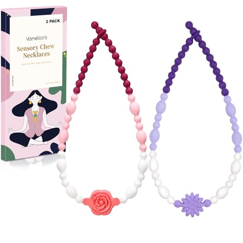 Chew Necklaces for Sensory Kids Adults, Flower Chewy Necklace Sensory Toys for Autism Nail Biting Anxiety, Fidget Necklace Oral Chew Toys, ADHD Tools for Boys Girls