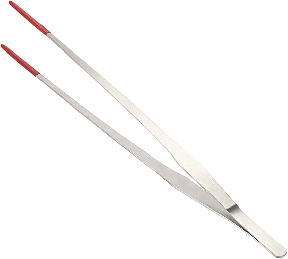 14.96" l Aquarium Straight Feeding Tweezer for Feeding with Red Rubber Tip