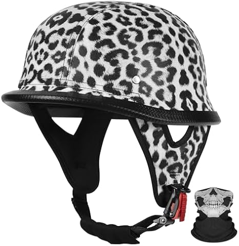 Vintage German Leather Motorcycle Half Helmet for Men Women - DOT Approved Open Face Helmets, Retro Biker Helmet for Cruiser, Chopper, Scooter