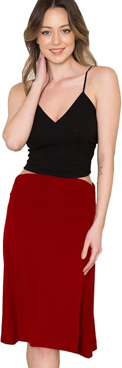 Women's Solid Lightweight Basic Mid Midi Knee Length Flare Flowy Skirt